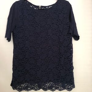 Navy blue lace quarter sleeved shirt